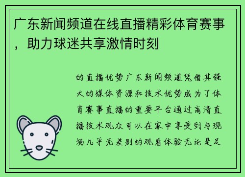 广东新闻频道在线直播精彩体育赛事，助力球迷共享激情时刻